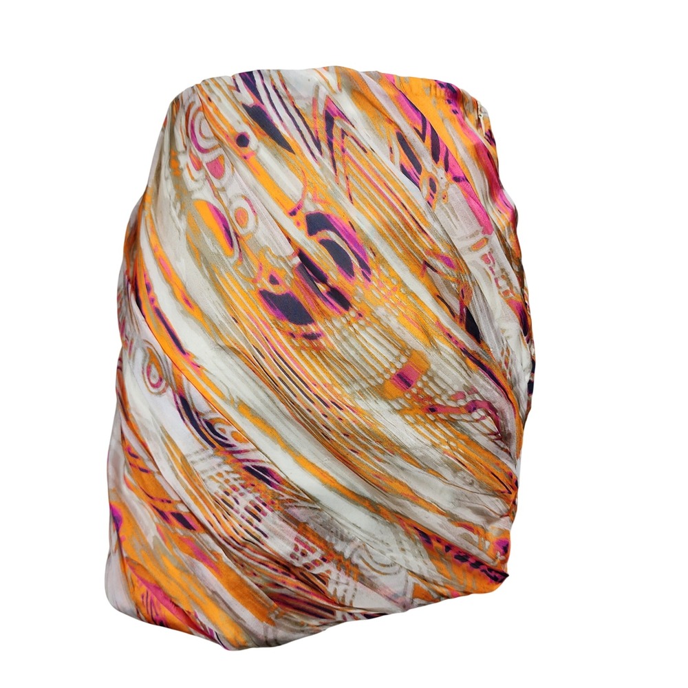 Aryn K Silk Mini Skirt Womens Medium Orange Magenta Draped Tulip Luxury Chic NEW
